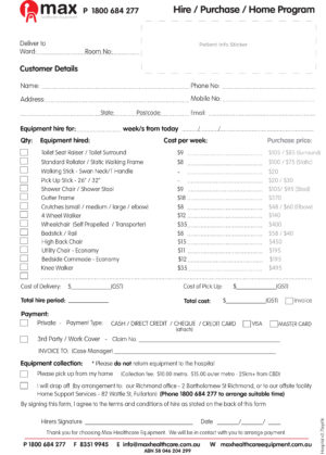 Equipment Request Forms - Max Healthcare Equipment